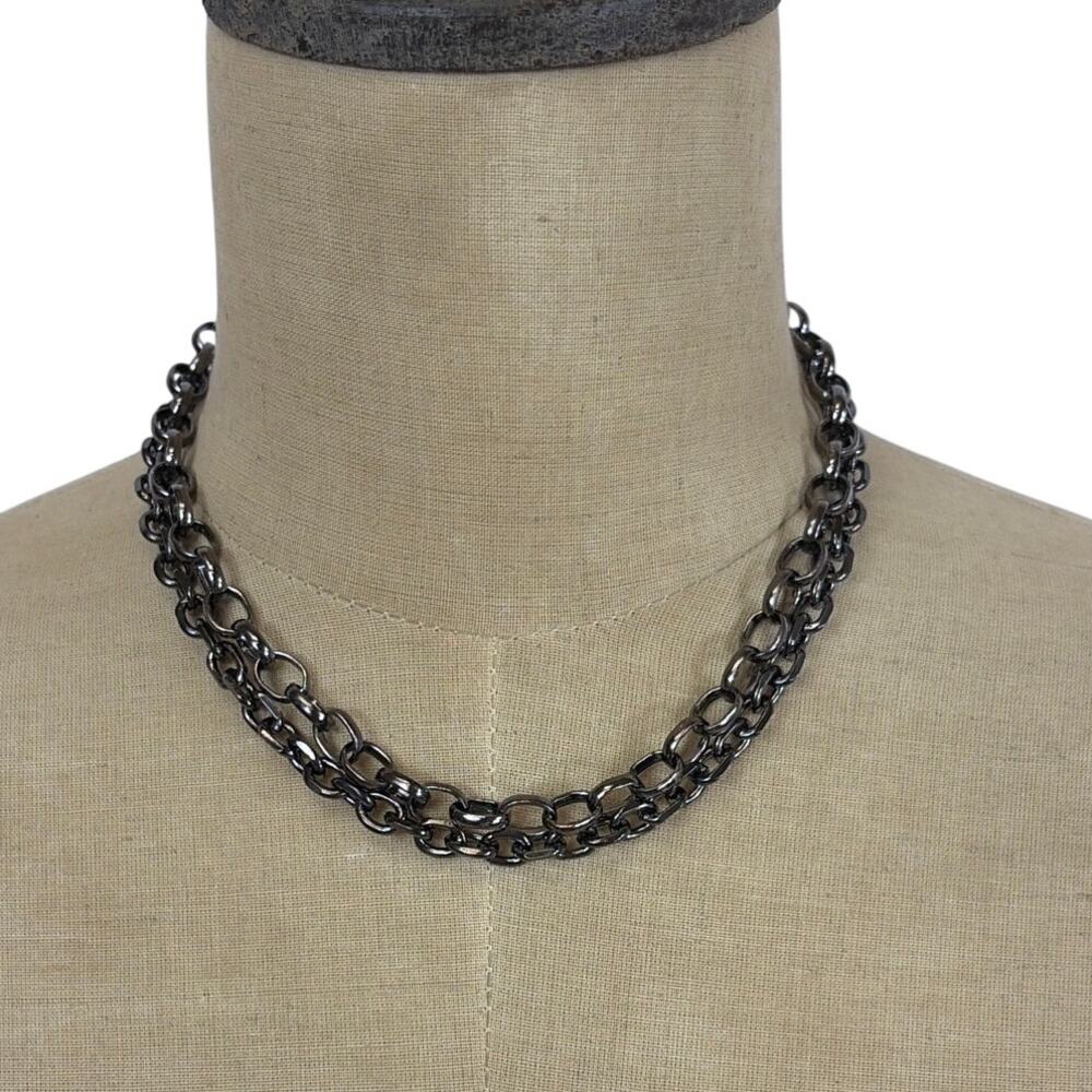 LOT of 2 NEW Artisanal Gunmetal Adjustable Choker / Short Chain Necklace Set